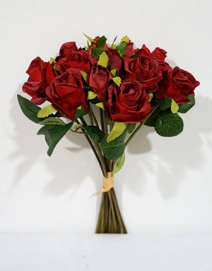 FLOWERS-ROSES- 15''T Silk Spring Rose Bouquet,13 Single Stem Roses Bunch - Pleasant Beach Living