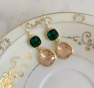 JEWELRY-EARRINGS-Gold Emerald Green Champagne Blush Earrings, Wedding Jewelry - Pleasant Beach Living