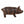 Rustic brown and black cast iron pig sculpture with a textured surface, facing right.