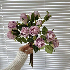 FLOWERS-ROSES- 15''T Silk Spring Rose Bouquet,13 Single Stem Roses Bunch - Pleasant Beach Living