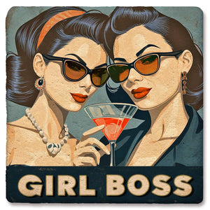 Girl Boss coaster from Tipsy Coasters & Gifts featuring bold design, perfect for protecting surfaces while adding style.