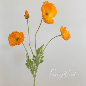 Colorful 22-inch silk poppy floral stem with flocked petals, ideal for decorative floral arrangements by Sweet Home Deco.