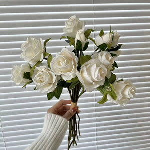 FLOWERS-ROSES- 15''T Silk Spring Rose Bouquet,13 Single Stem Roses Bunch - Pleasant Beach Living
