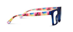 Peepers Maisie blue light eyeglasses with black frames and clear lenses designed for screen protection.