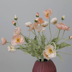 Colorful 22-inch silk poppy floral stem with flocked petals, from Sweet Home Deco, showcasing vibrant, realistic flower details.