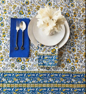 FRENCH TABLECLOTH- 60X120 Provence Blue/Yellow - Pleasant Beach Living