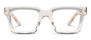 Peepers Spotlight reading glasses with clear frames and rounded lenses, close-up view showing stylish eyewear for everyday use