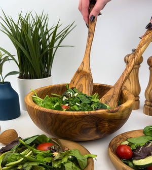 KITCHEN- BOWL- Olive Wood Family Salad Bowl- 11" OR 9" - Pleasant Beach Living