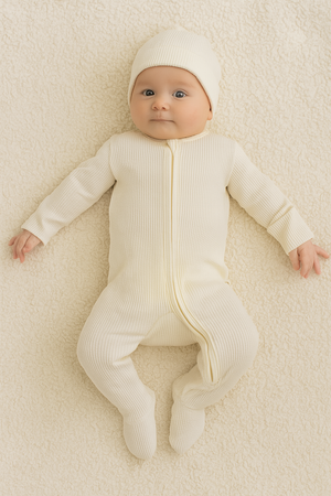 BABY-Baby Footie 2-Way Zipper – Organic Cotton Waffle Knit - Pleasant Beach Living