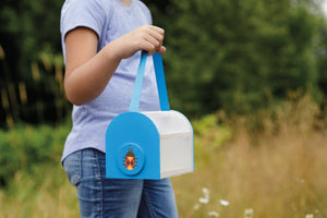 Toysmith beetle and bee critter case made of FSC certified wood, outdoor play toy with colorful insect designs.