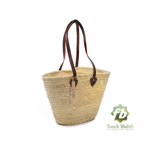 FRENCH BASKET/HANDBAG- Best Straw Tote Bag Long Flat Leather Handle - Pleasant Beach Living