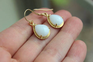 JEWELRY-EARRINGS-Gold White Opal Earrings - Pleasant Beach Living