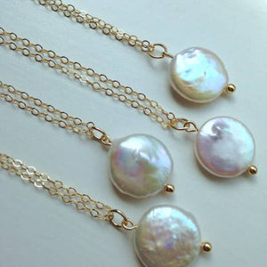 JEWELRY-NECKLACE-White Freshwater Coin Pearl Necklace - Pleasant Beach Living