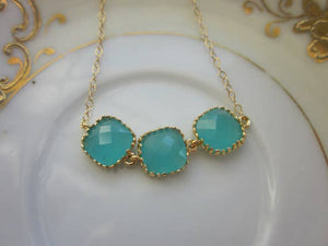 JEWELRY-NECKLACE-Aqua Blue Mint Necklace Gold Plated - Pleasant Beach Living