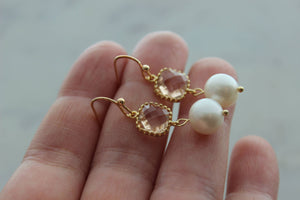 JEWLERY-EARRINGS-Gold Blush Pearl Earrings - Pleasant Beach Living