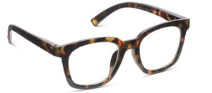 Peepers To the Max reading eyeglasses with clear lenses and black frames, close-up view of stylish eyewear.