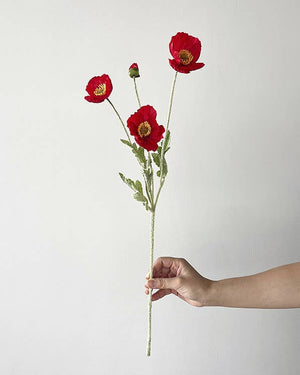 Colorful 22-inch silk poppy floral stem with flocked petals, vibrant and realistic, from Sweet Home Deco.