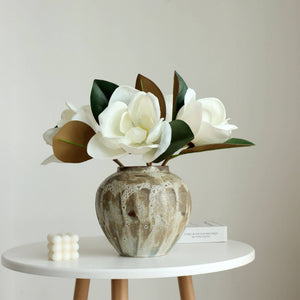 White magnolia flower stem by Sweet Home Deco, 16 inches tall, with large, hand-assembled magnolia blossom on a realistic stem.