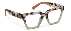 Peepers Take a Bow blue light reader glasses with clear lenses and stylish blue frames for eye protection and fashion.
