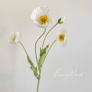 Colorful 22-inch silk poppy spray with flocked floral stem, vibrant and realistic floral decor from Sweet Home Deco.