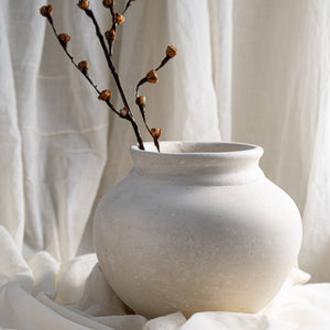 Paper Mache Pot Natural White Dia 9.45" - Pleasant Beach Living