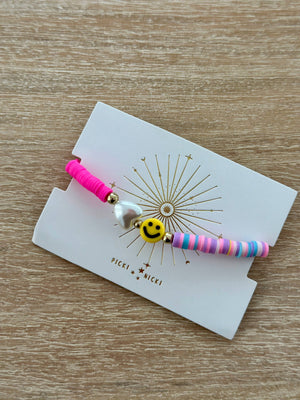 JEWELRY-BRACELET- Bright and Cheerful Happy Face Beaded Bracelet - Pleasant Beach Living