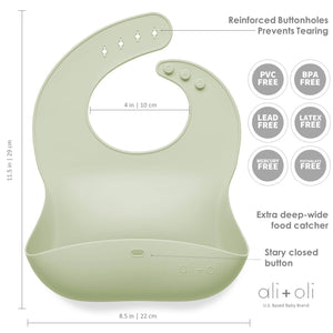 BABY- Silicone Baby Bib Roll Up & Stay Closed (Light Sage) - Pleasant Beach Living