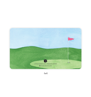 Boxed set of 85 golf tee themed note cards from E. Frances Paper, featuring mini notecards with golf-related designs.