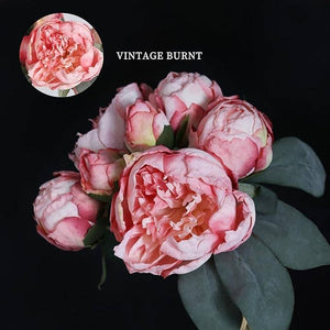 Silk peony floral bouquet with 7 stems, 12-inch height, featuring spring peonies in vibrant pinks and greens by Sweet Home Deco.