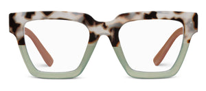 Peepers blue light reading glasses with take a bow design, framed in clear acetate, featuring stylish and functional eyewear.
