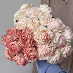 Artificial vintage rose bouquet by Sweet Home Deco, 17-inch faux burnt rose flowers with 7 stems for home decor.