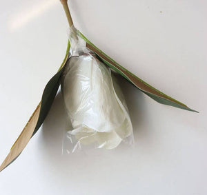 White magnolia flower stem from Sweet Home Deco, 16-inch hand-assembled artificial floral stem with a large bloom.