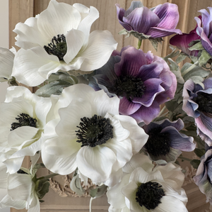 FLOWERS-22''T Faux Anemone Artificial Flowers, Three Head Anemones - Pleasant Beach Living
