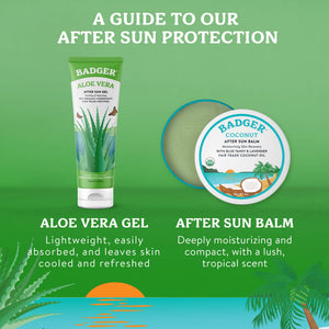 Badger Aloe Vera Gel for face and body, soothing sunburn relief, natural skincare product with aloe vera in a clear tube