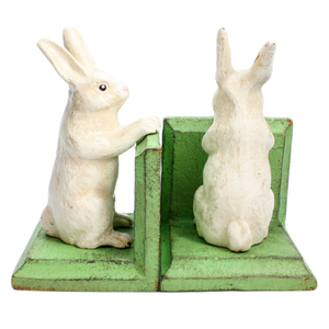 BOOK- Bunny Bookends - Cast Iron - White - Pleasant Beach Living