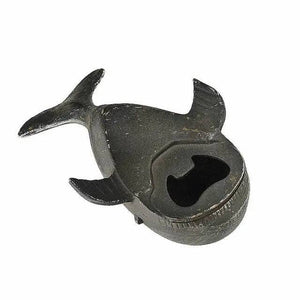 Pewter whale-shaped bottle opener by Vagabond Vintage, featuring a detailed whale design for opening bottles.