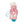 Pink knitted bunny toy with cream ears, tied with a ribbon. Viverano tag attached.