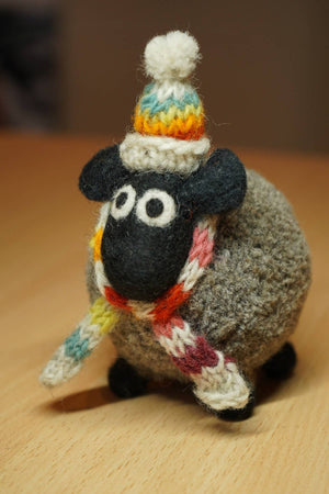 DECOR- SHEEP, Stuart The Lakeland Sheep - Felt Bobble Hat Pompom Sheep - Pleasant Beach Living