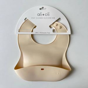 BABY- Silicone Baby Bib Roll Up & Stay Closed - (Sand) - Pleasant Beach Living