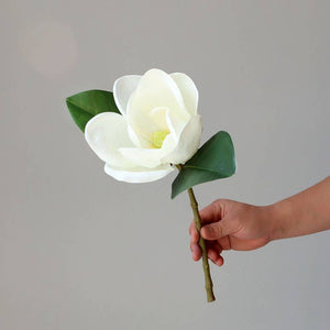 White magnolia flower stem from Sweet Home Deco, 16-inch hand-assembled large magnolia blossom for floral arrangements.