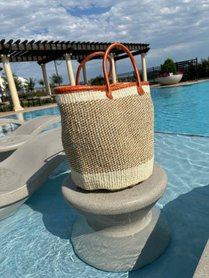 BAG/TOTE-Cloud Mifuko Kiondo Kenya Bag - Tan & White - Pleasant Beach Living