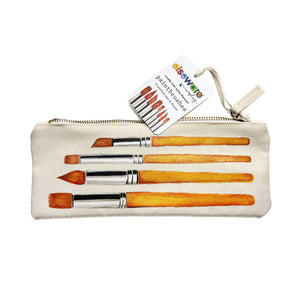 Set of 8 assorted art paintbrushes in a canvas bag from elseware unplug eco-kids, ideal for kids' painting and craft projects.
