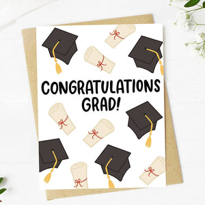 GREETING CARD- "Congratulations Grad!" Graduation Cap Diploma Card - Pleasant Beach Living