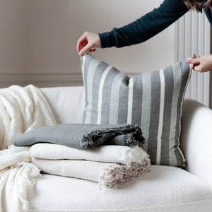 PILLOW-Linen Stripe Pillow With Down Insert - Pleasant Beach Living