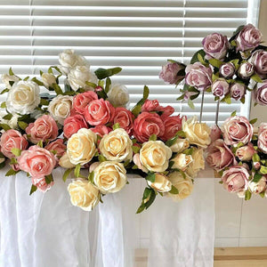 FLOWERS-ROSES- 15''T Silk Spring Rose Bouquet,13 Single Stem Roses Bunch - Pleasant Beach Living