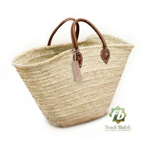 BAG/TOTE- Straw Bag Classic Handel Leather French Baskets - Pleasant Beach Living