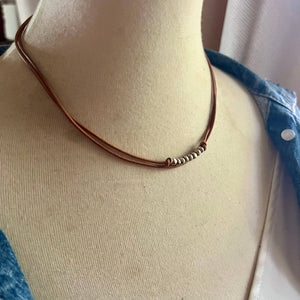 JEWELRY-NECKLACE-Petitminimal fair trade silver beaded leather necklace - Pleasant Beach Living