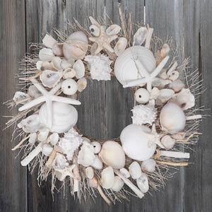 DECOR-WREATH-White Starfish & Sea Urchin Coastal Seashell Wreath - Pleasant Beach Living