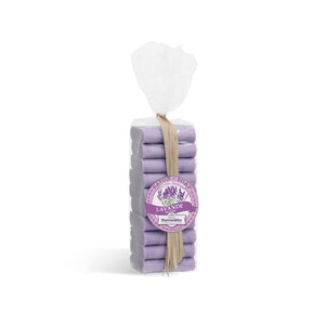 Set of 10 La Belle France guest soaps in assorted scents, including lavender, displayed in a gift sachet.