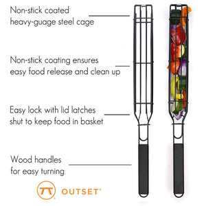 KITCHEN-GRILL- Non-Stick Kabob Grill Basket, Set 4,19.5" x 2" x 1.5" - Pleasant Beach Living